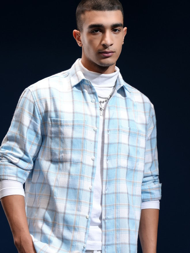 Highlander Men White Checked Relaxed Fit Casual Shirt - White - Image 1
