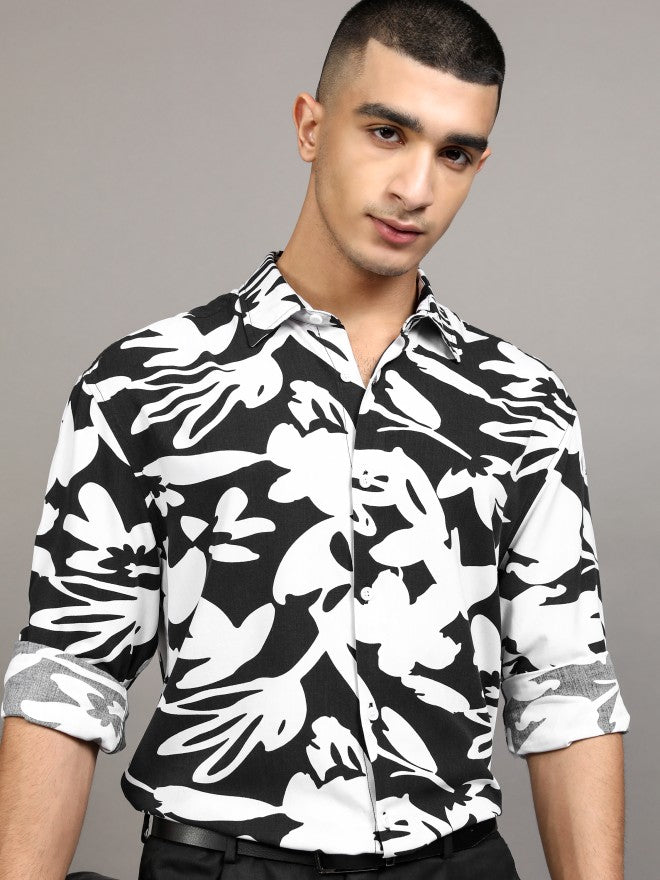 Highlander Men Black Printed Relaxed Fit Casual Shirt - Black - Image 1