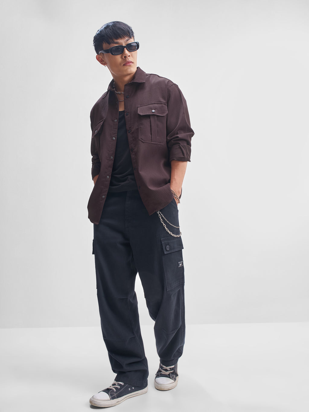 Highlander Men Burgundy Self Design Oversized Fit Casual Shirt - Burgundy - Image 2