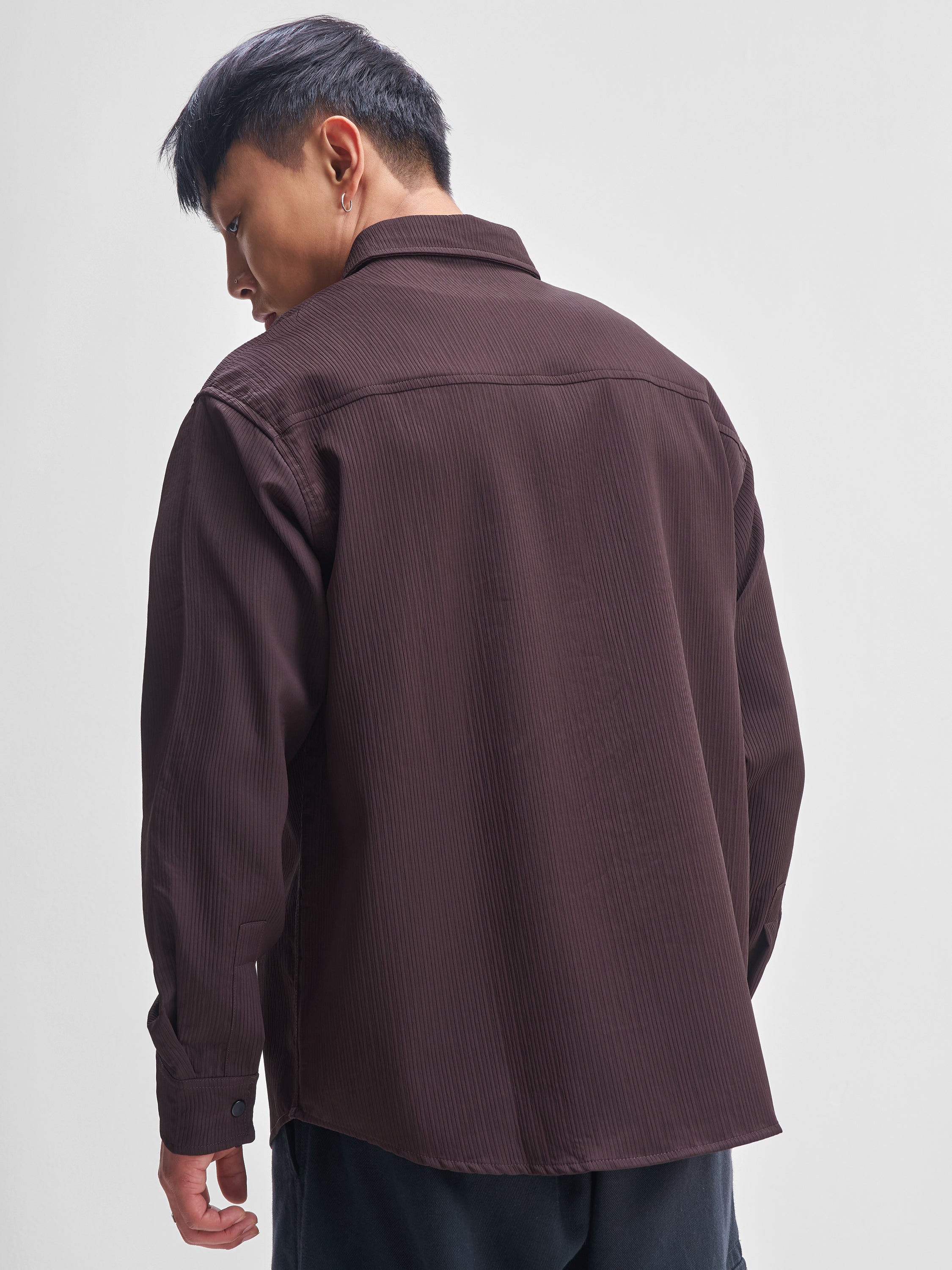 Highlander Men Burgundy Self Design Oversized Fit Casual Shirt - Burgundy - Image 3
