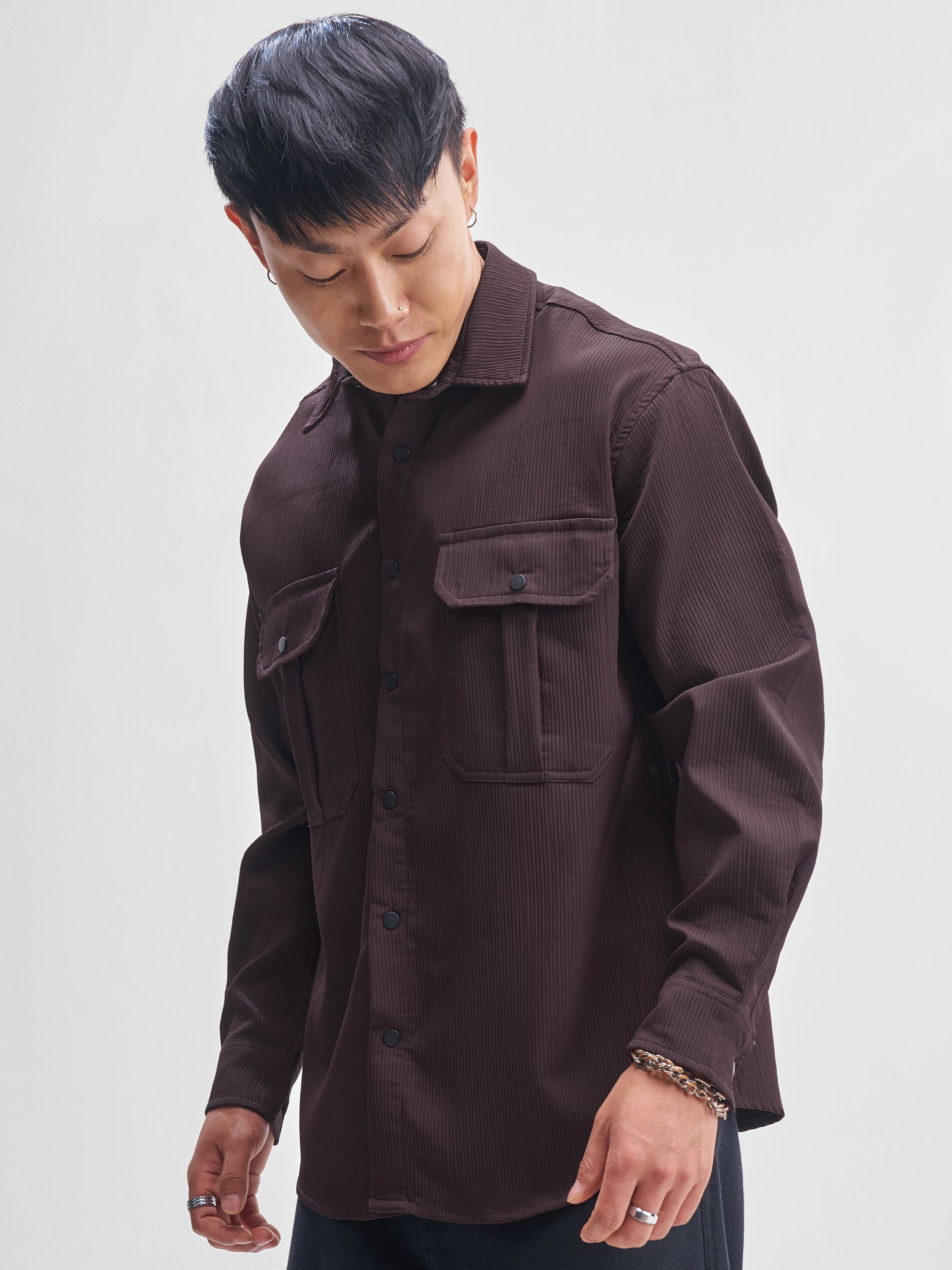 Highlander Men Burgundy Self Design Oversized Fit Casual Shirt - Burgundy - Image 4