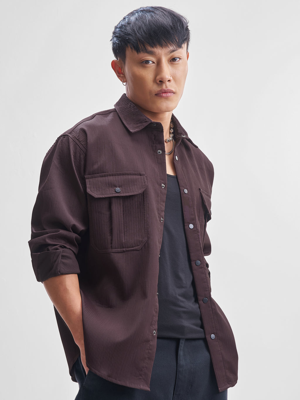 Highlander Men Burgundy Self Design Oversized Fit Casual Shirt - Burgundy - Image 6