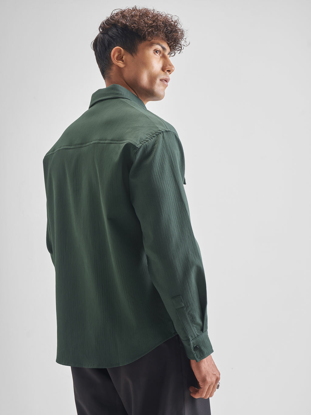Highlander Men Green Self Design Oversized Fit Casual Shirt - Green - Image 3