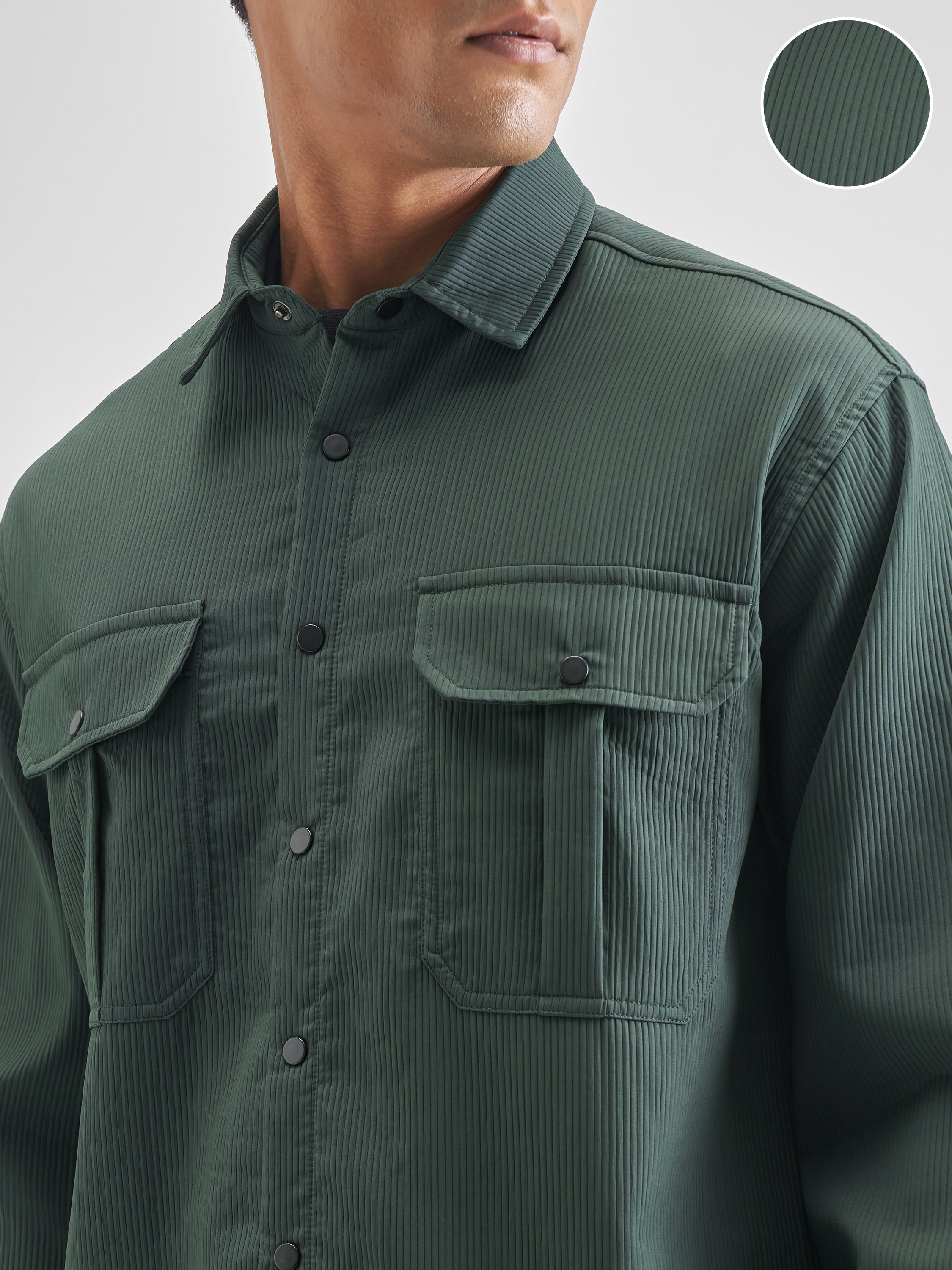 Highlander Men Green Self Design Oversized Fit Casual Shirt - Green - Image 5