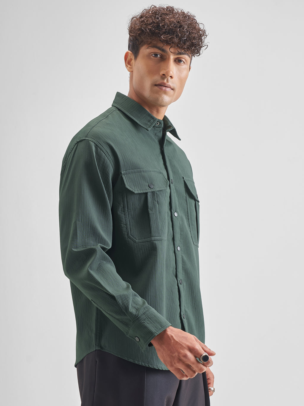 Highlander Men Green Self Design Oversized Fit Casual Shirt - Green - Image 6