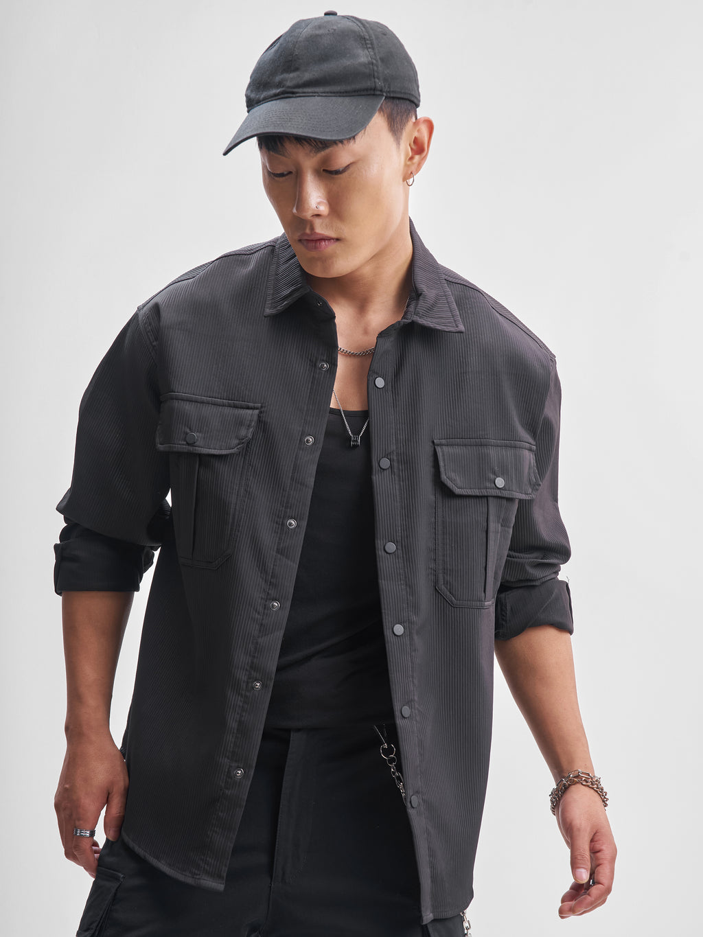 Highlander Men Black Self Design Oversized Fit Casual Shirt - Black - Image 1