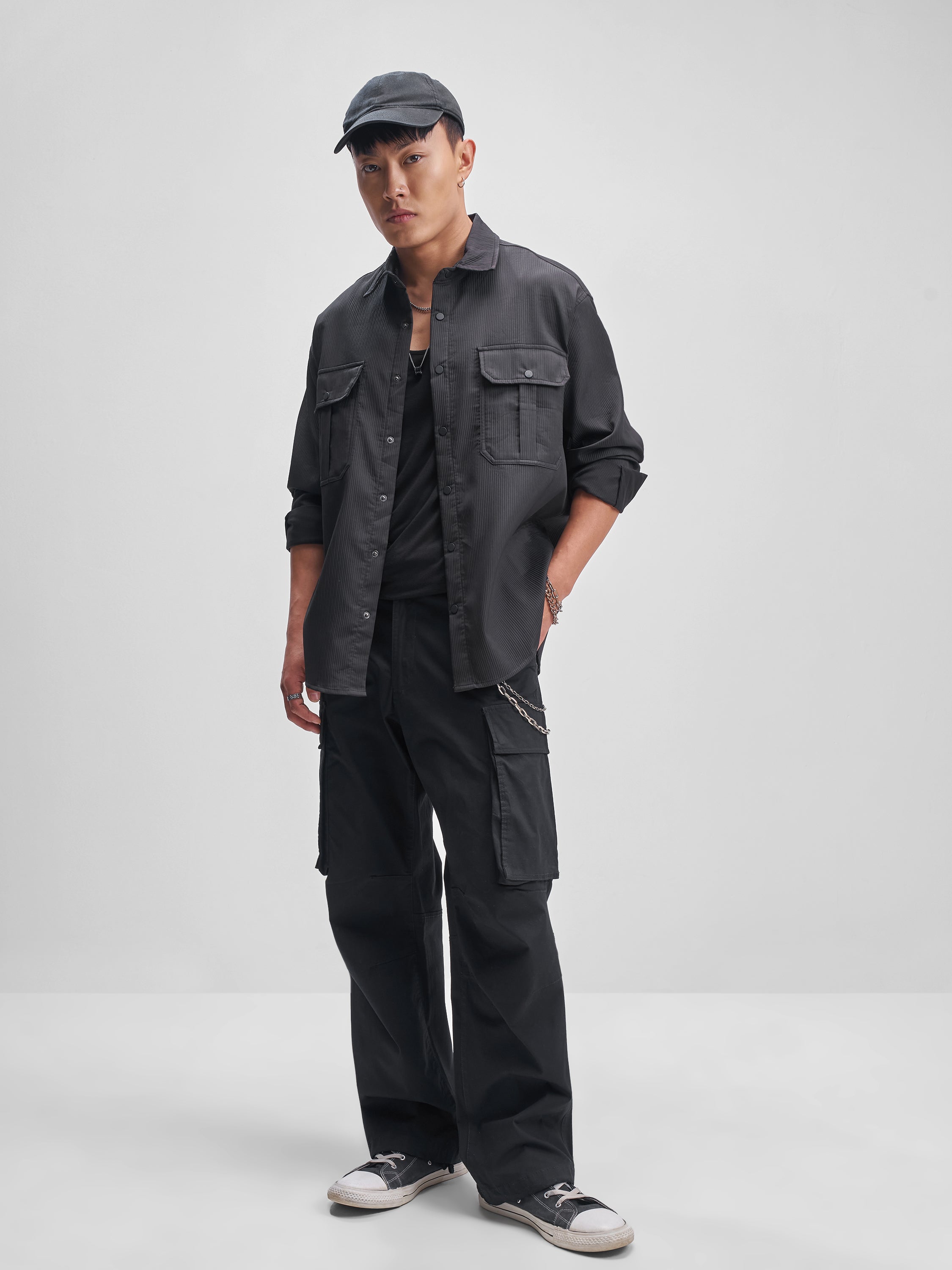 Highlander Men Black Self Design Oversized Fit Casual Shirt - Black - Image 2