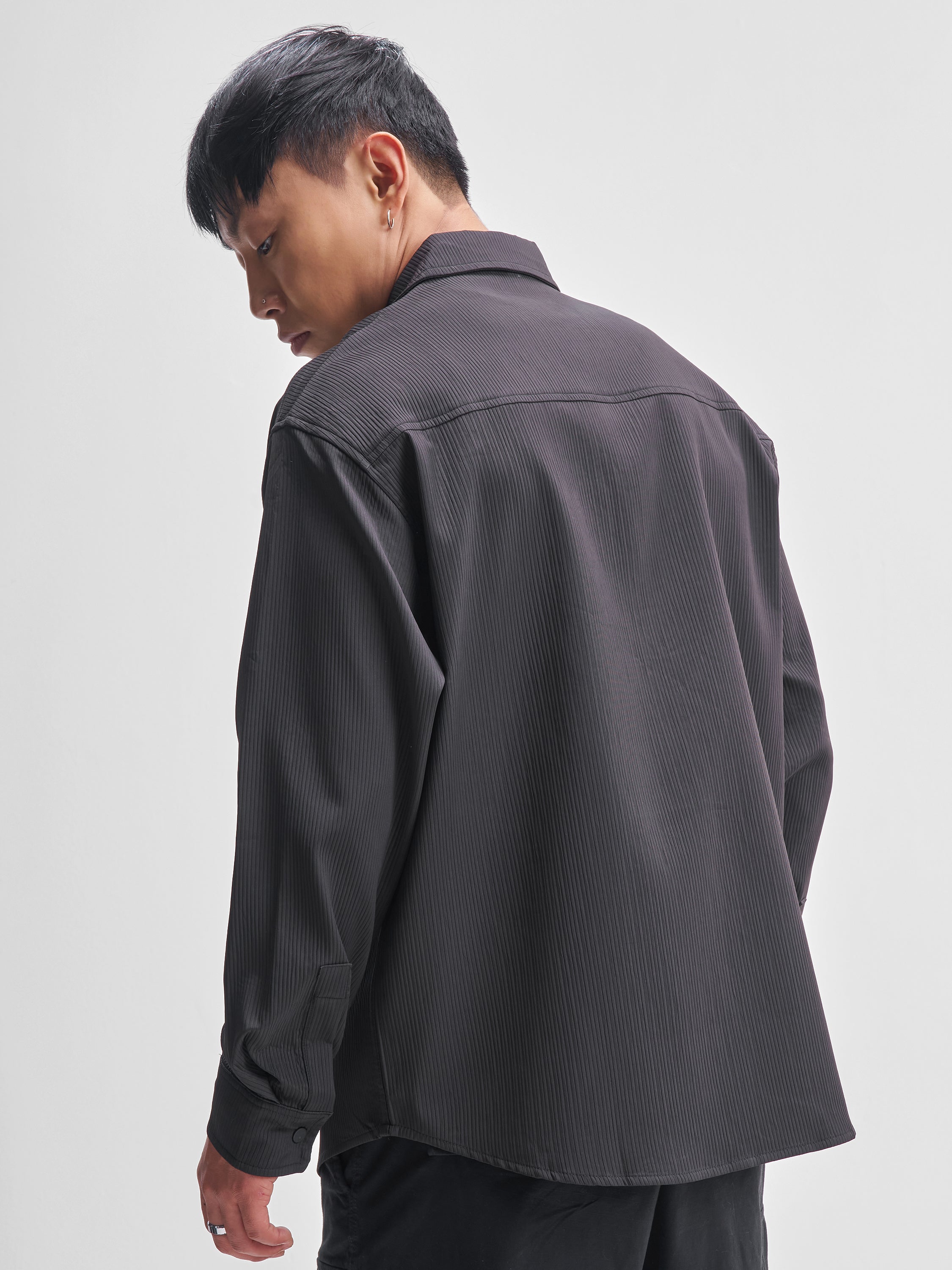 Highlander Men Black Self Design Oversized Fit Casual Shirt - Black - Image 3
