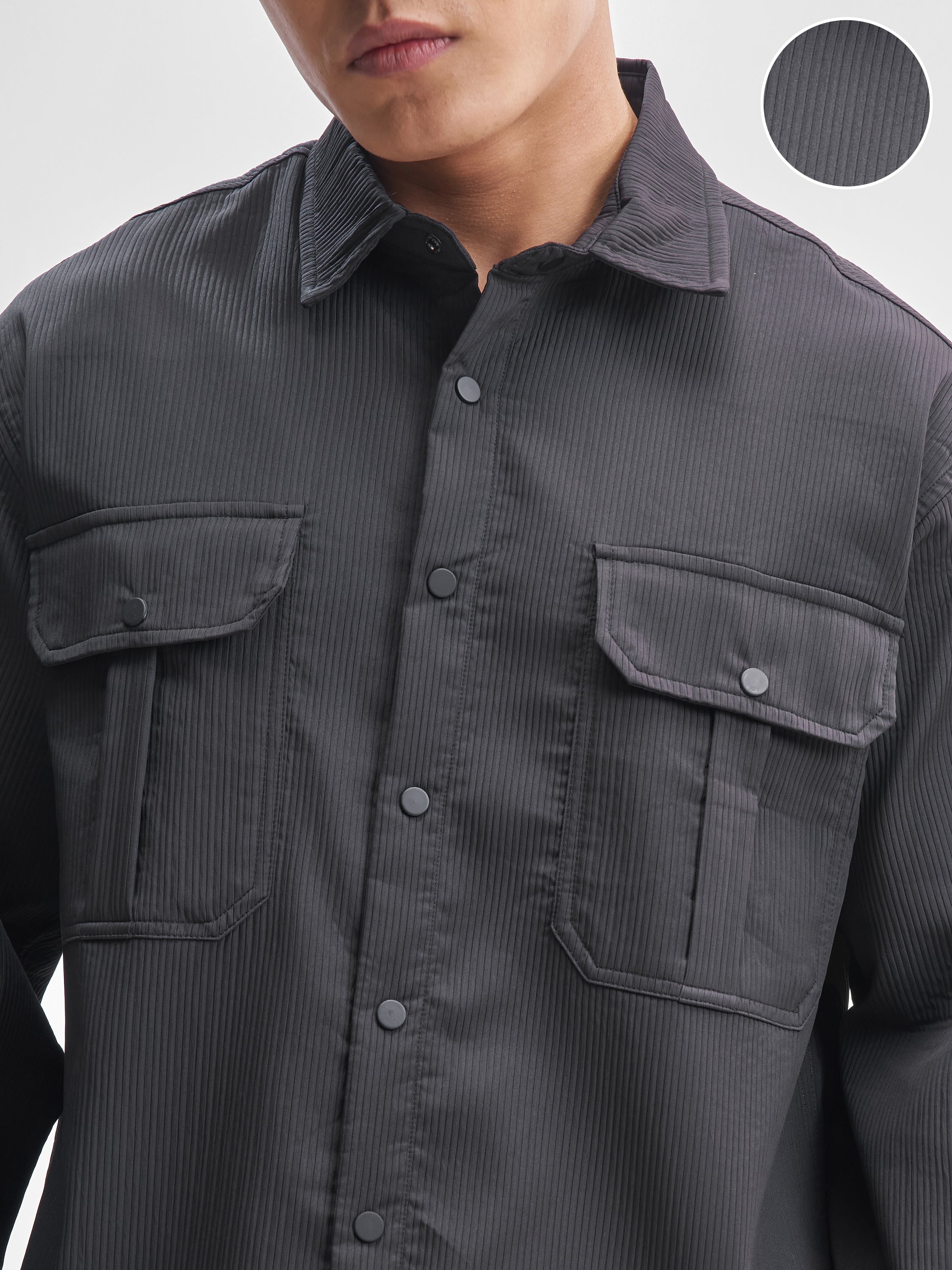 Highlander Men Black Self Design Oversized Fit Casual Shirt - Black - Image 5