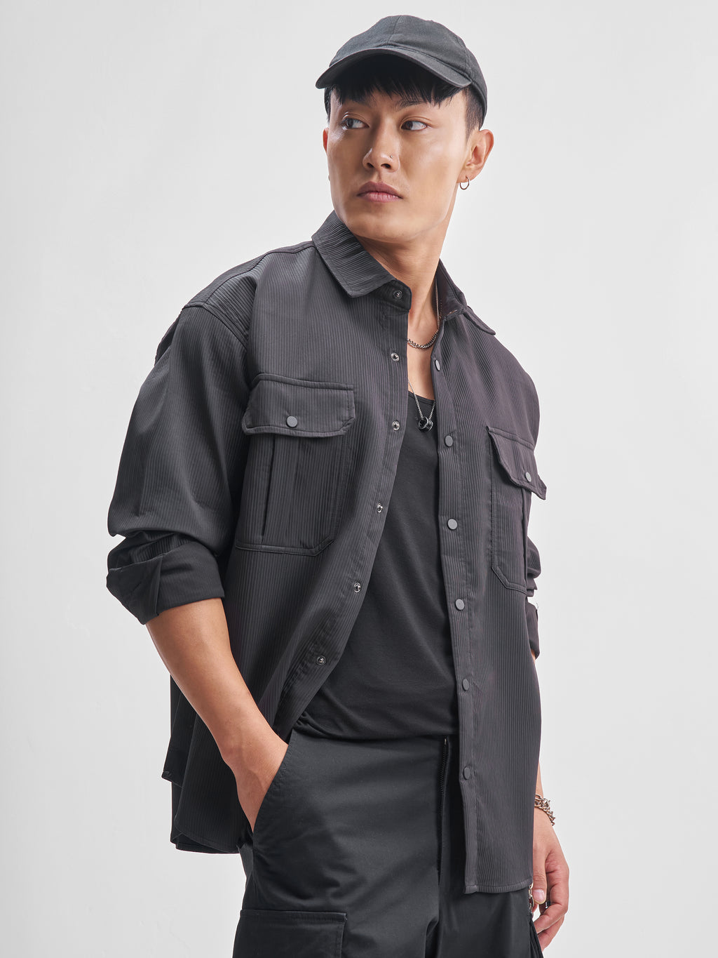 Highlander Men Black Self Design Oversized Fit Casual Shirt - Black - Image 6