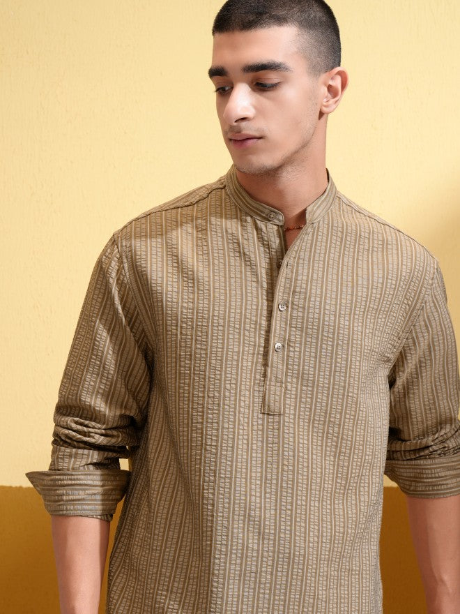 Highlander Men Khaki Striped Relaxed Fit Casual Shirt - Khaki - Image 1