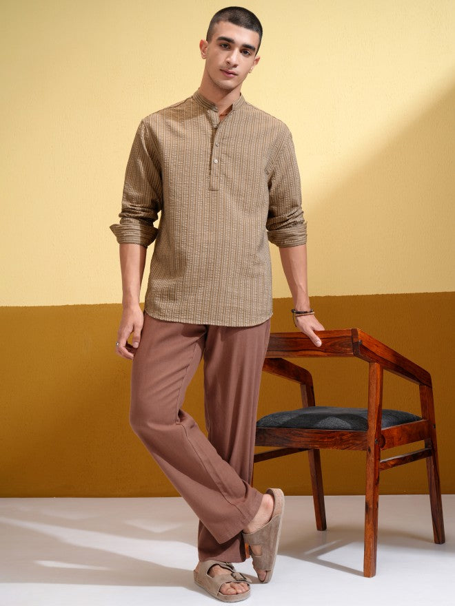 Highlander Men Khaki Striped Relaxed Fit Casual Shirt - Khaki - Image 2