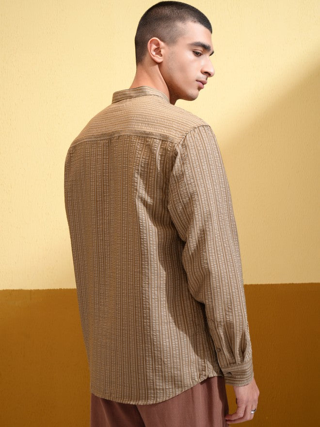 Highlander Men Khaki Striped Relaxed Fit Casual Shirt - Khaki - Image 3