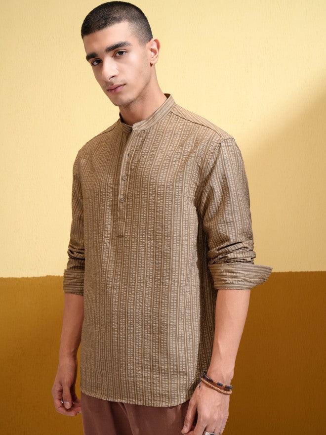 Highlander Men Khaki Striped Relaxed Fit Casual Shirt - Khaki - Image 4