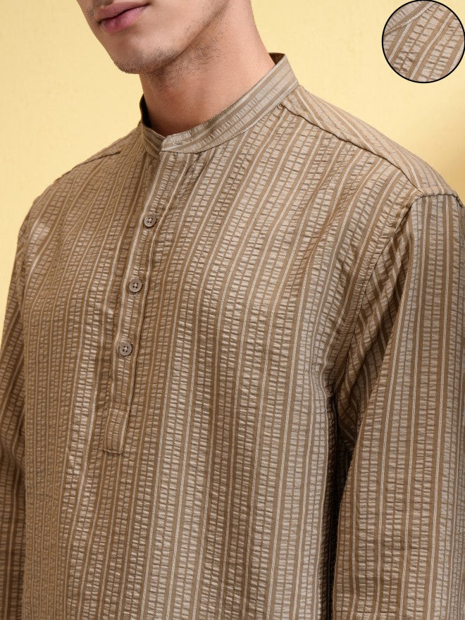 Highlander Men Khaki Striped Relaxed Fit Casual Shirt - Khaki - Image 5