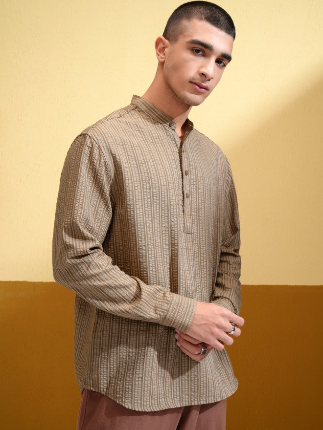 Highlander Men Khaki Striped Relaxed Fit Casual Shirt - Khaki - Image 6