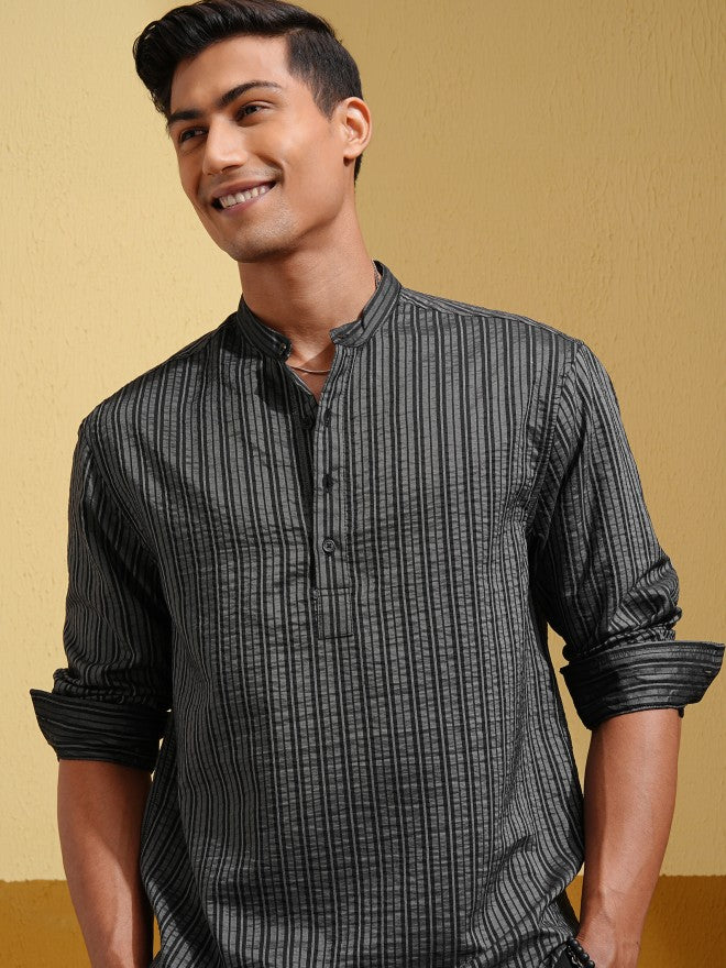 Highlander Men Black Striped Relaxed Fit Casual Shirt - Black - Image 1
