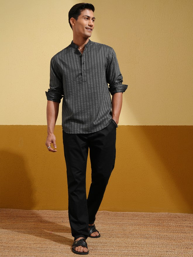 Highlander Men Black Striped Relaxed Fit Casual Shirt - Black - Image 2