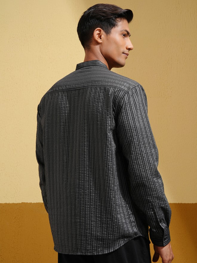 Highlander Men Black Striped Relaxed Fit Casual Shirt - Black - Image 3