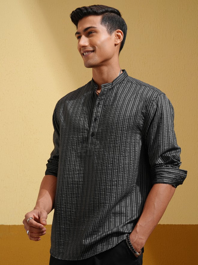 Highlander Men Black Striped Relaxed Fit Casual Shirt - Black - Image 4