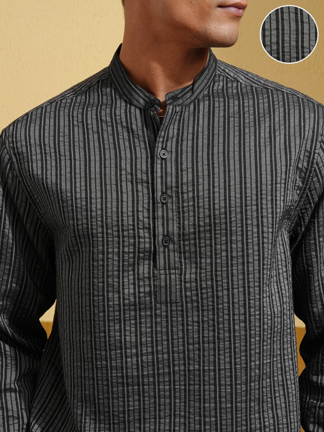 Highlander Men Black Striped Relaxed Fit Casual Shirt - Black - Image 5