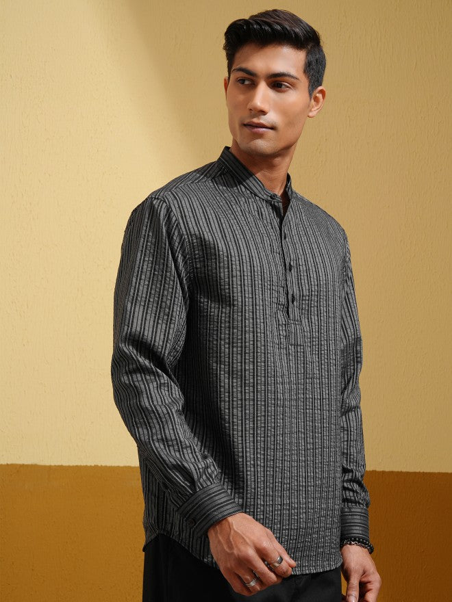 Highlander Men Black Striped Relaxed Fit Casual Shirt - Black - Image 6