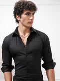 Highlander Men Black Striped Slim Fit Casual Shirt - Black - Image 1