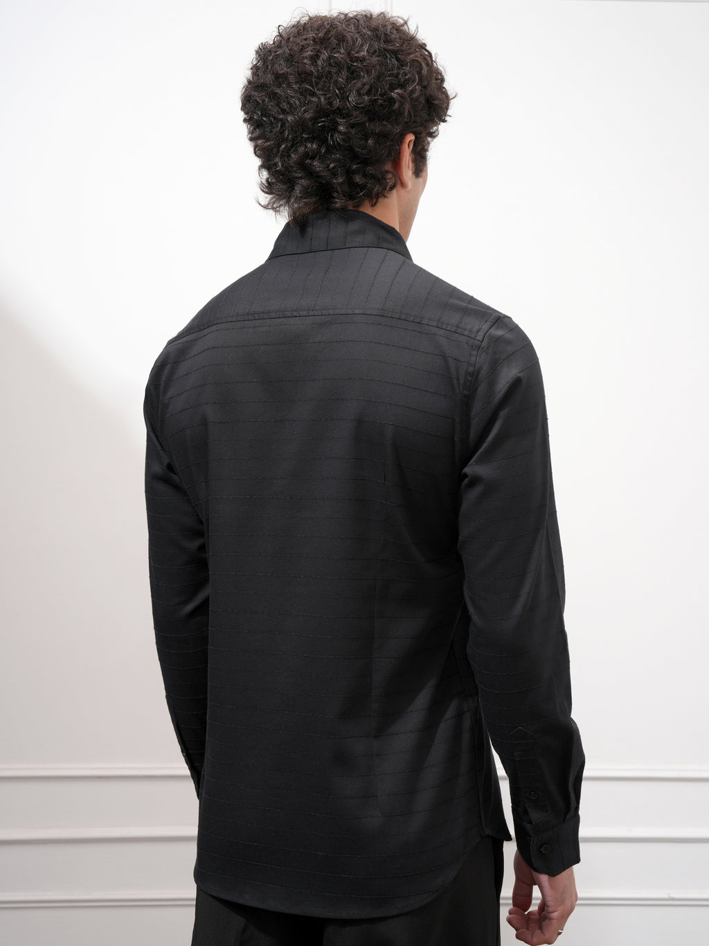 Highlander Men Black Striped Slim Fit Casual Shirt - Black - Image 3