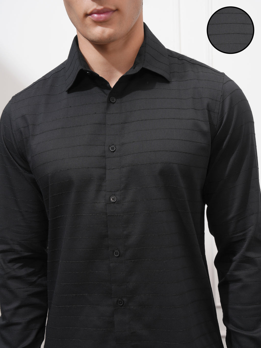 Highlander Men Black Striped Slim Fit Casual Shirt - Black - Image 5