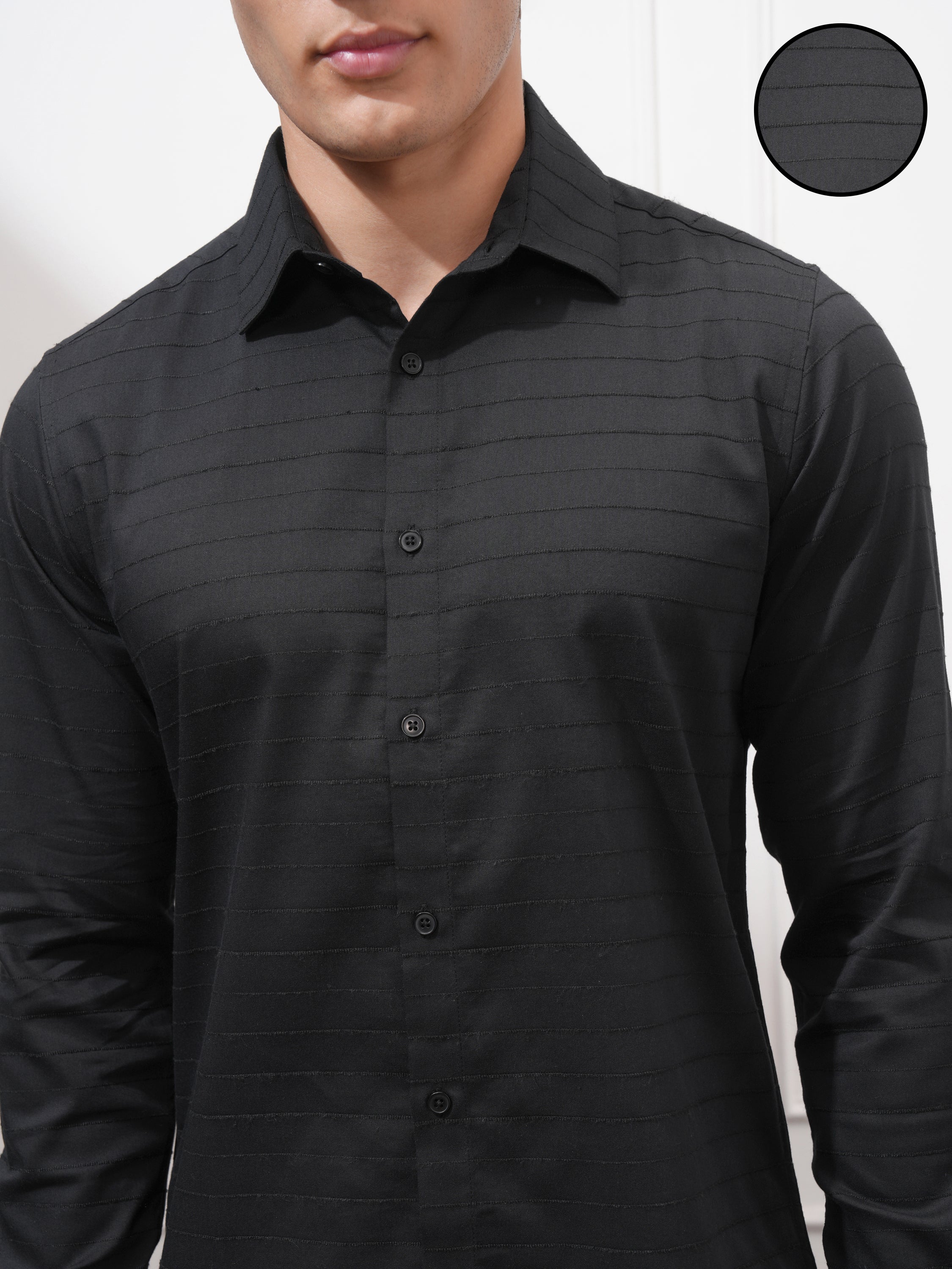 Highlander Men Black Striped Slim Fit Casual Shirt - Black - Image 5