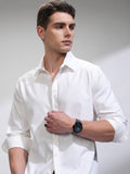 Highlander Men White Self Design Slim Fit Casual Shirt - White - Image 1