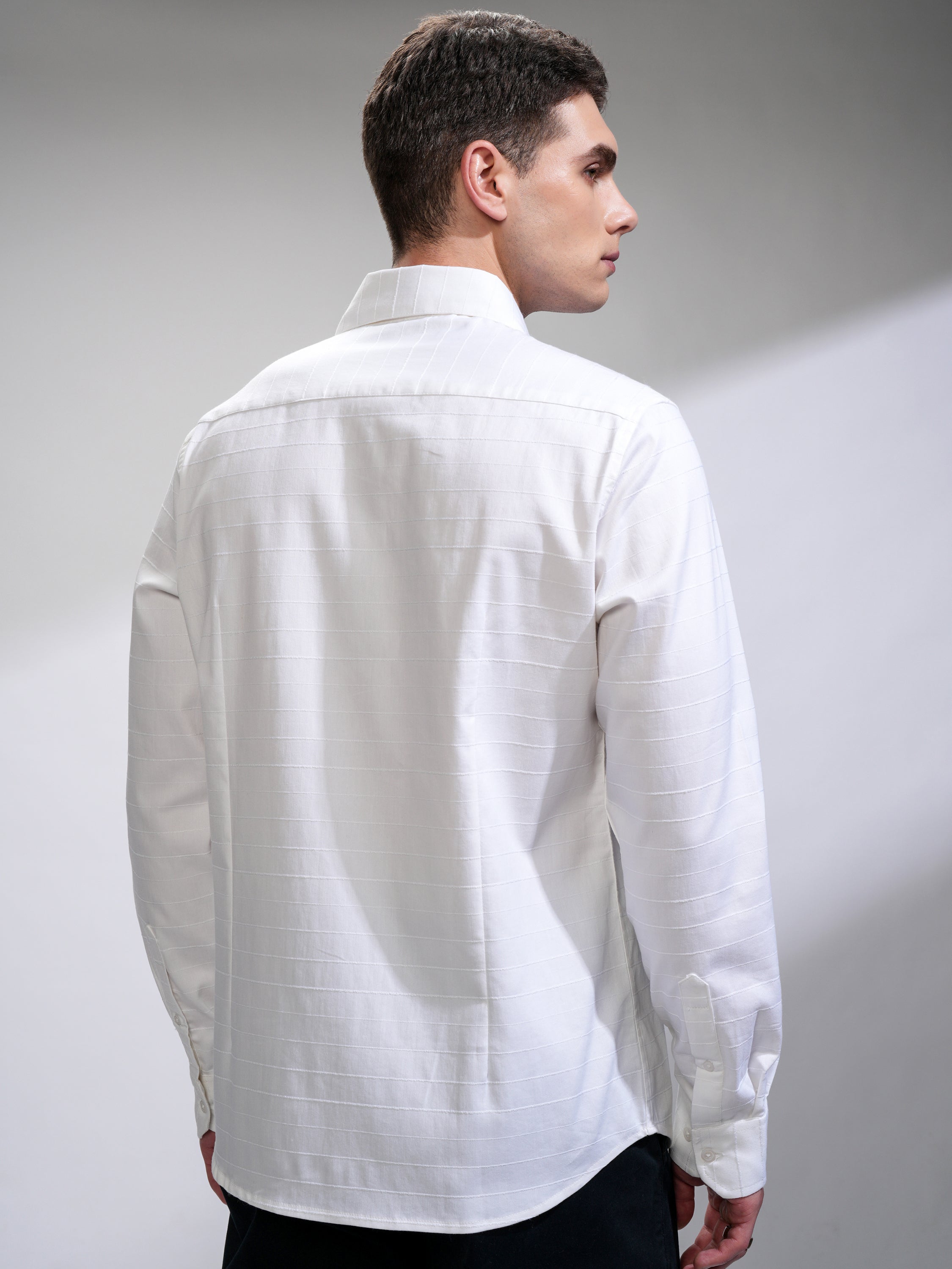 Highlander Men White Self Design Slim Fit Casual Shirt - White - Image 3