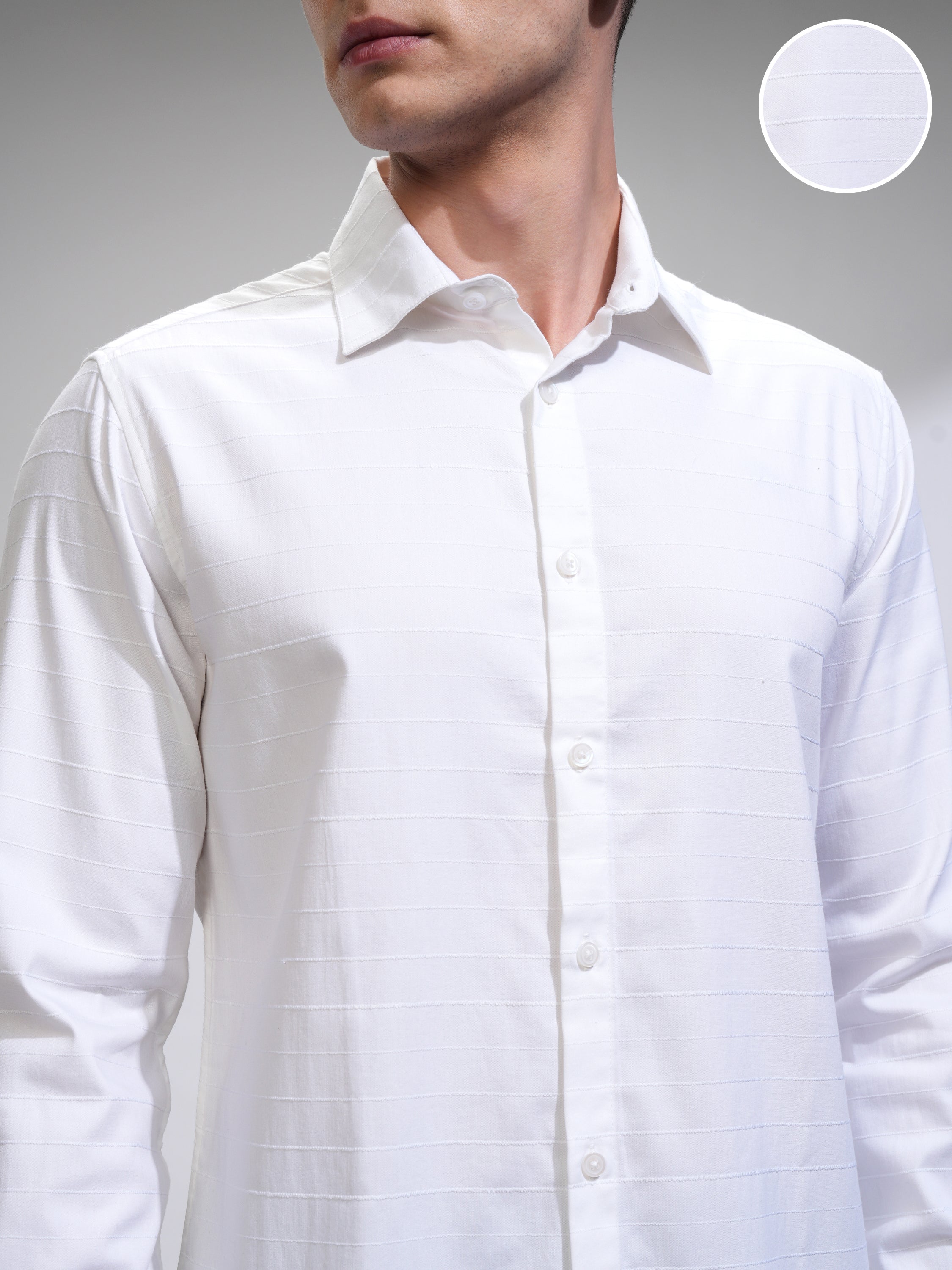 Highlander Men White Self Design Slim Fit Casual Shirt - White - Image 5
