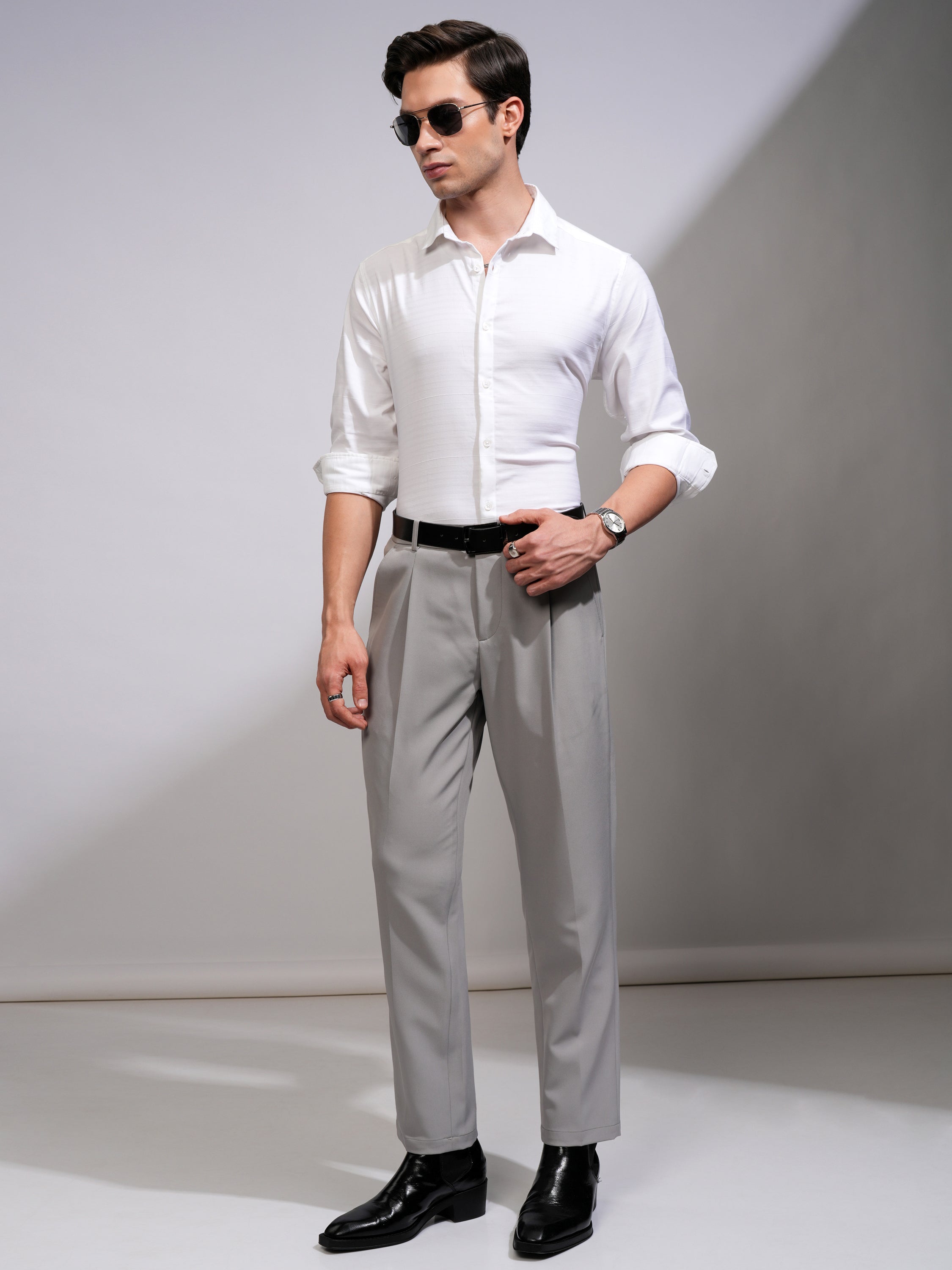 Highlander Men White Striped Slim Fit Casual Shirt - White - Image 2