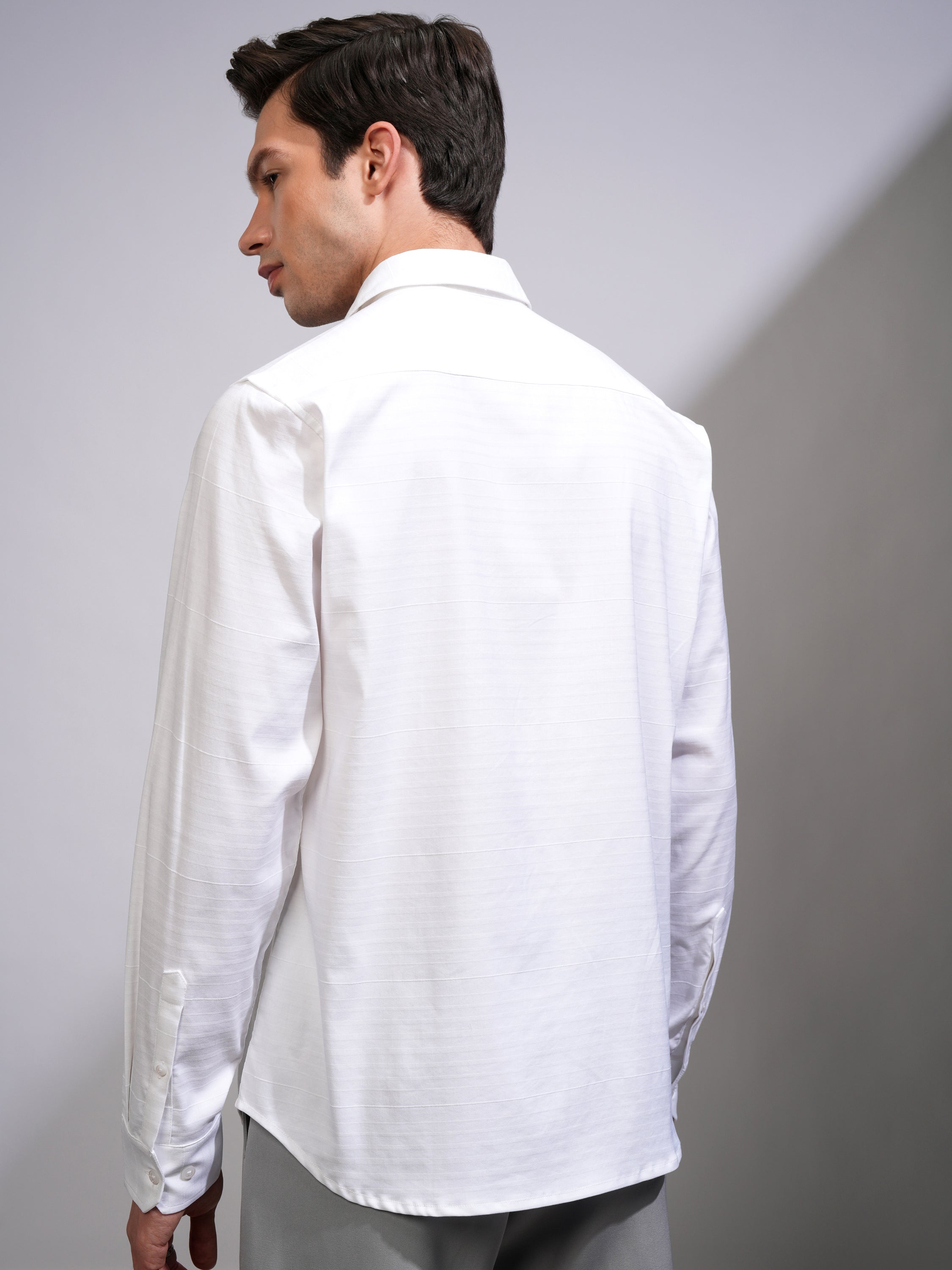Highlander Men White Striped Slim Fit Casual Shirt - White - Image 3