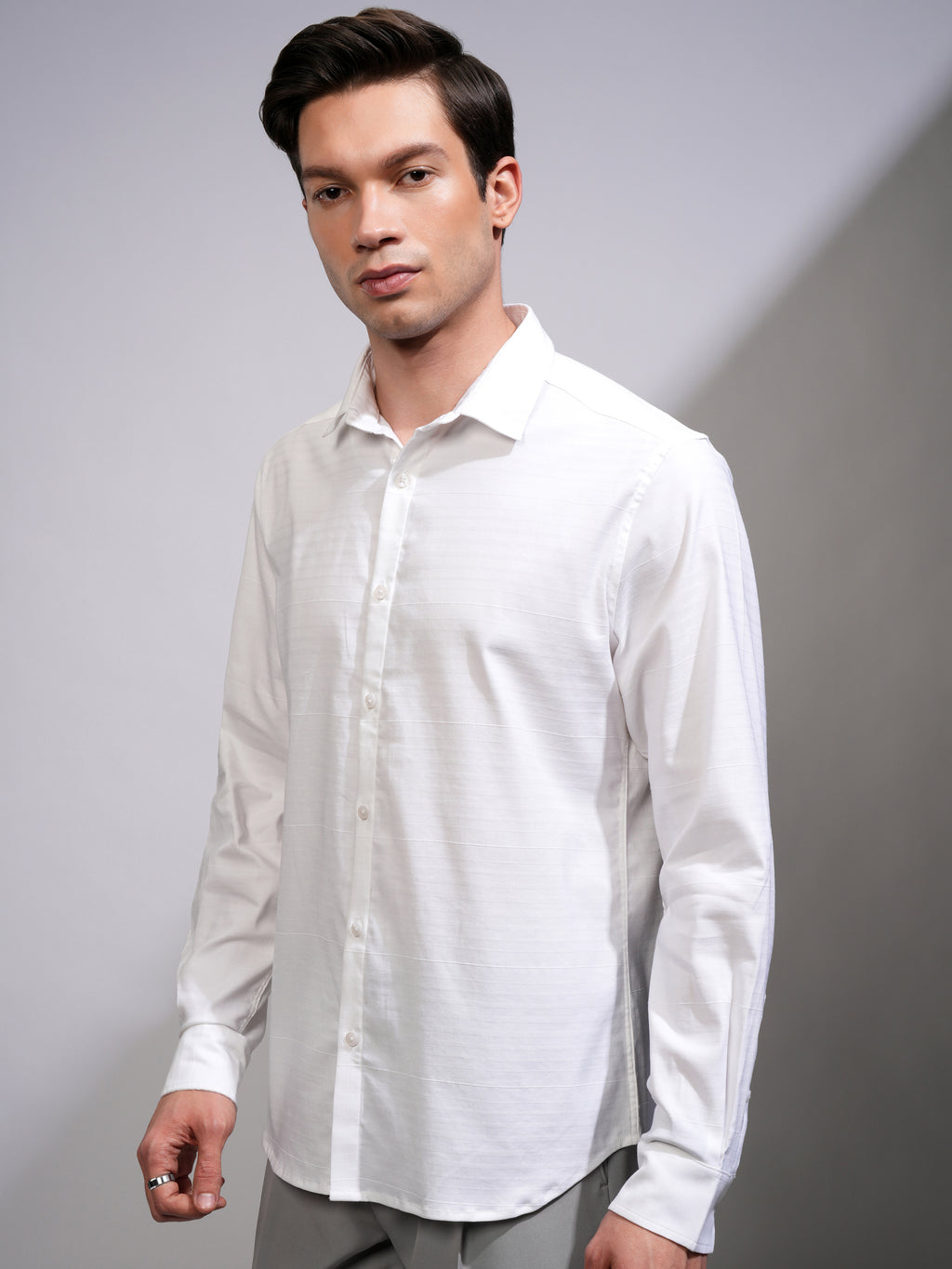 Highlander Men White Striped Slim Fit Casual Shirt - White - Image 4