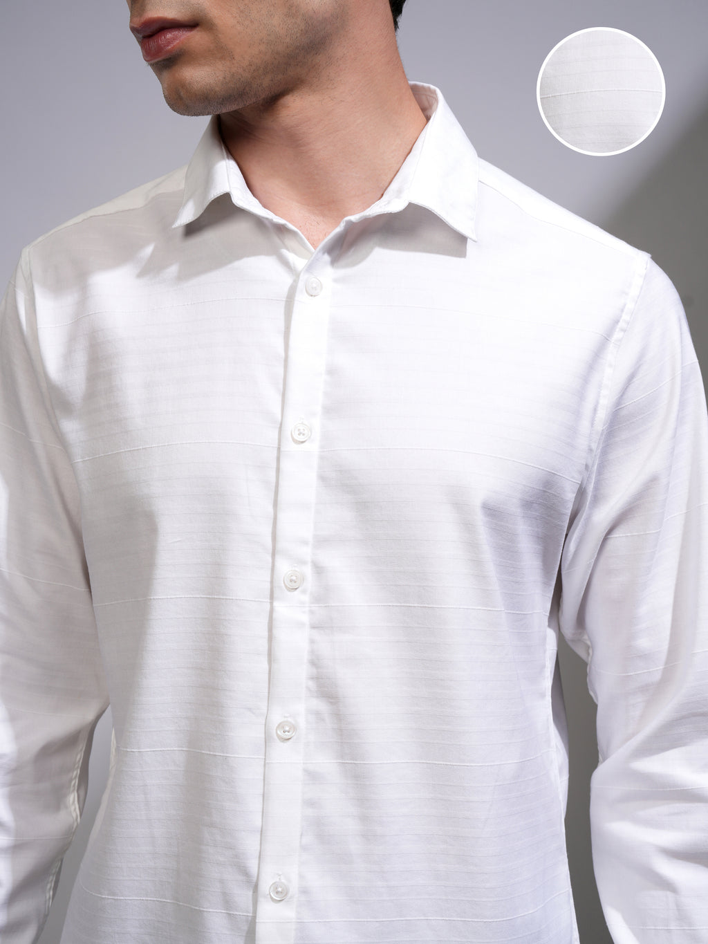 Highlander Men White Striped Slim Fit Casual Shirt - White - Image 5