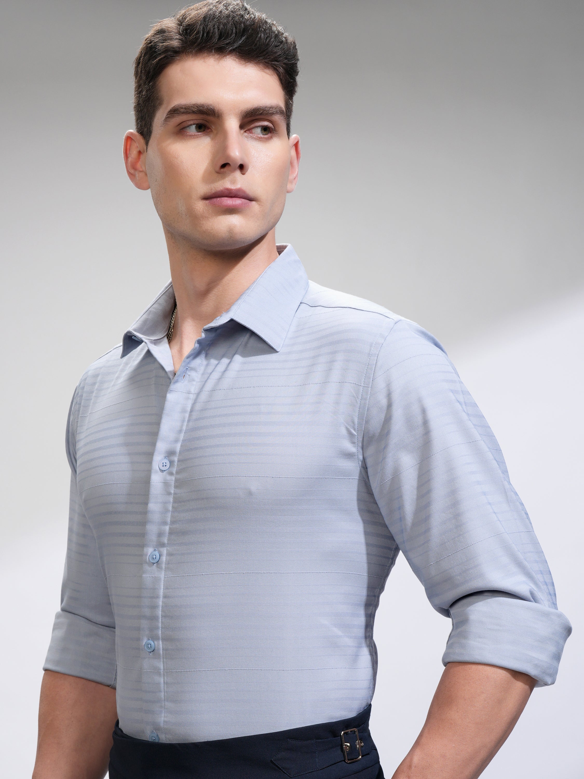Highlander Men Blue Striped Slim Fit Casual Shirt - Blue - Image 1