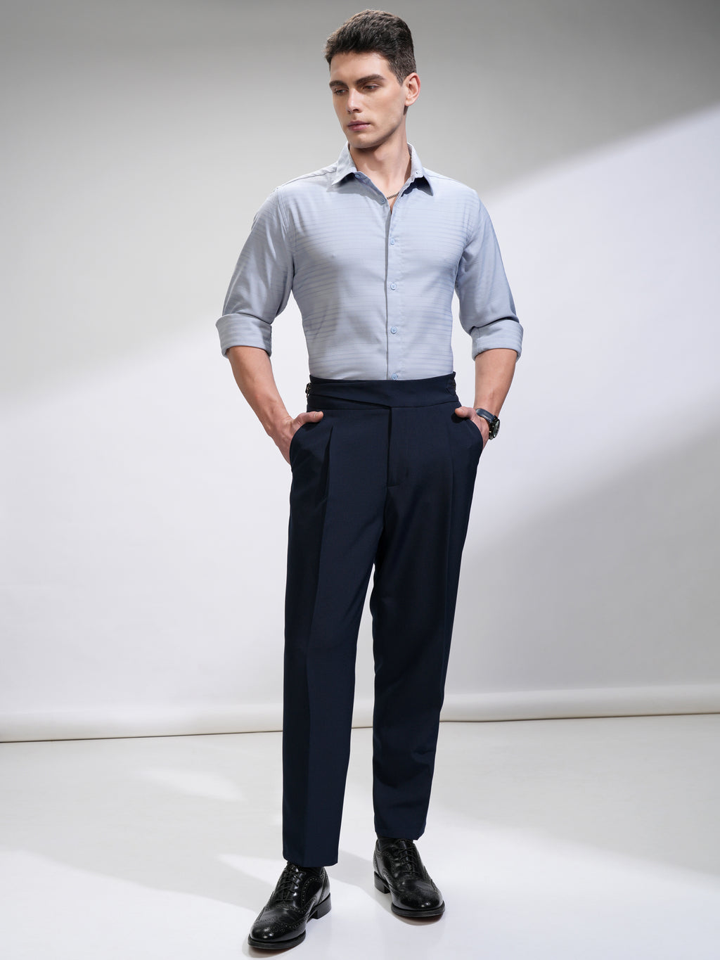 Highlander Men Blue Striped Slim Fit Casual Shirt - Blue - Image 2