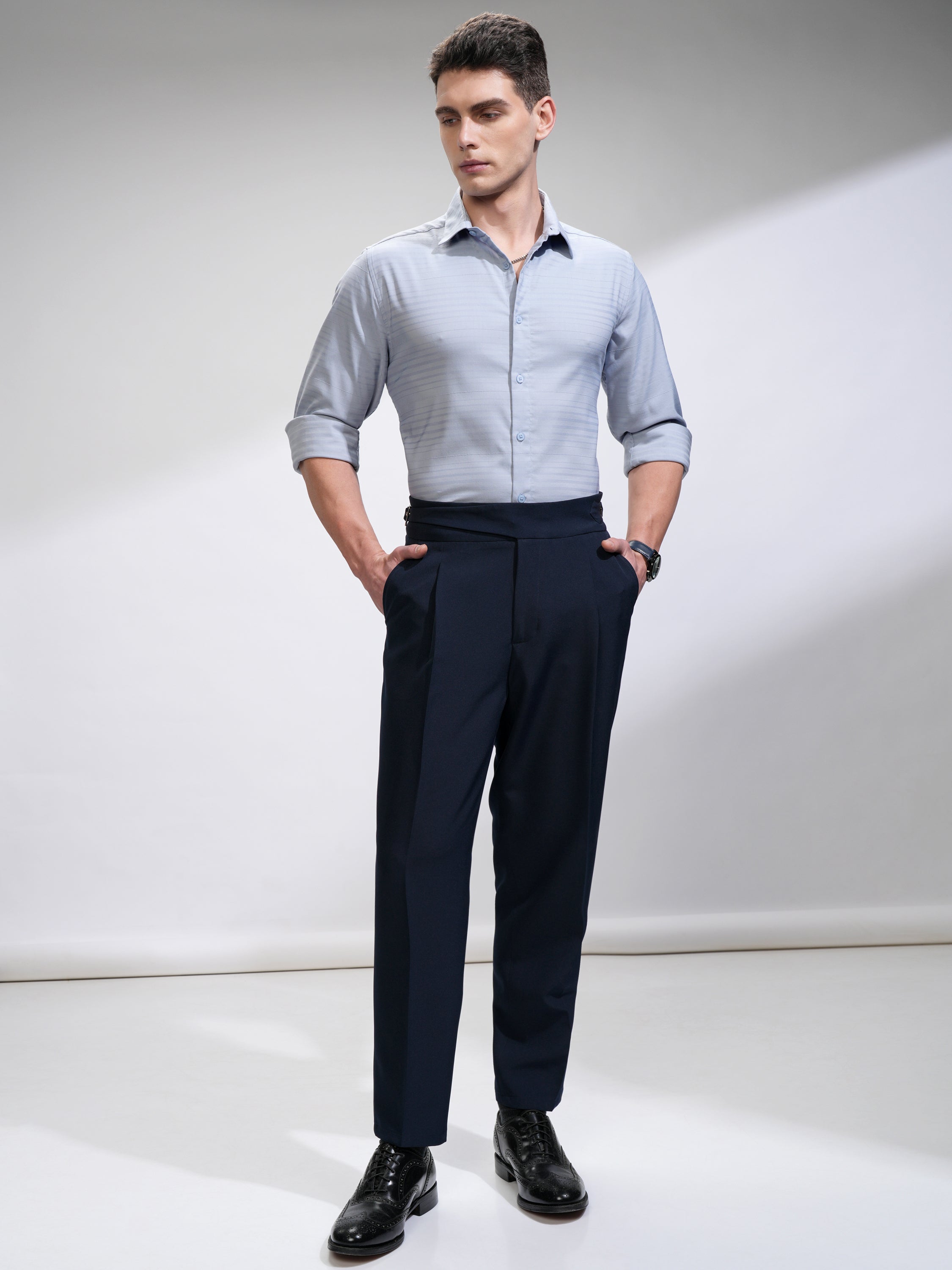 Highlander Men Blue Striped Slim Fit Casual Shirt - Blue - Image 2