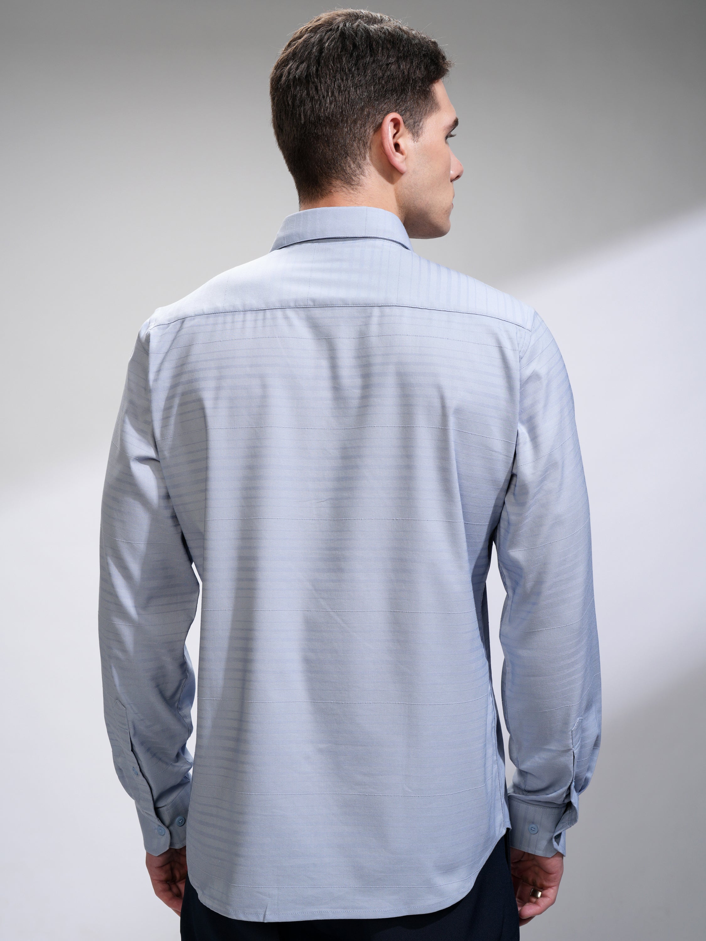Highlander Men Blue Striped Slim Fit Casual Shirt - Blue - Image 3