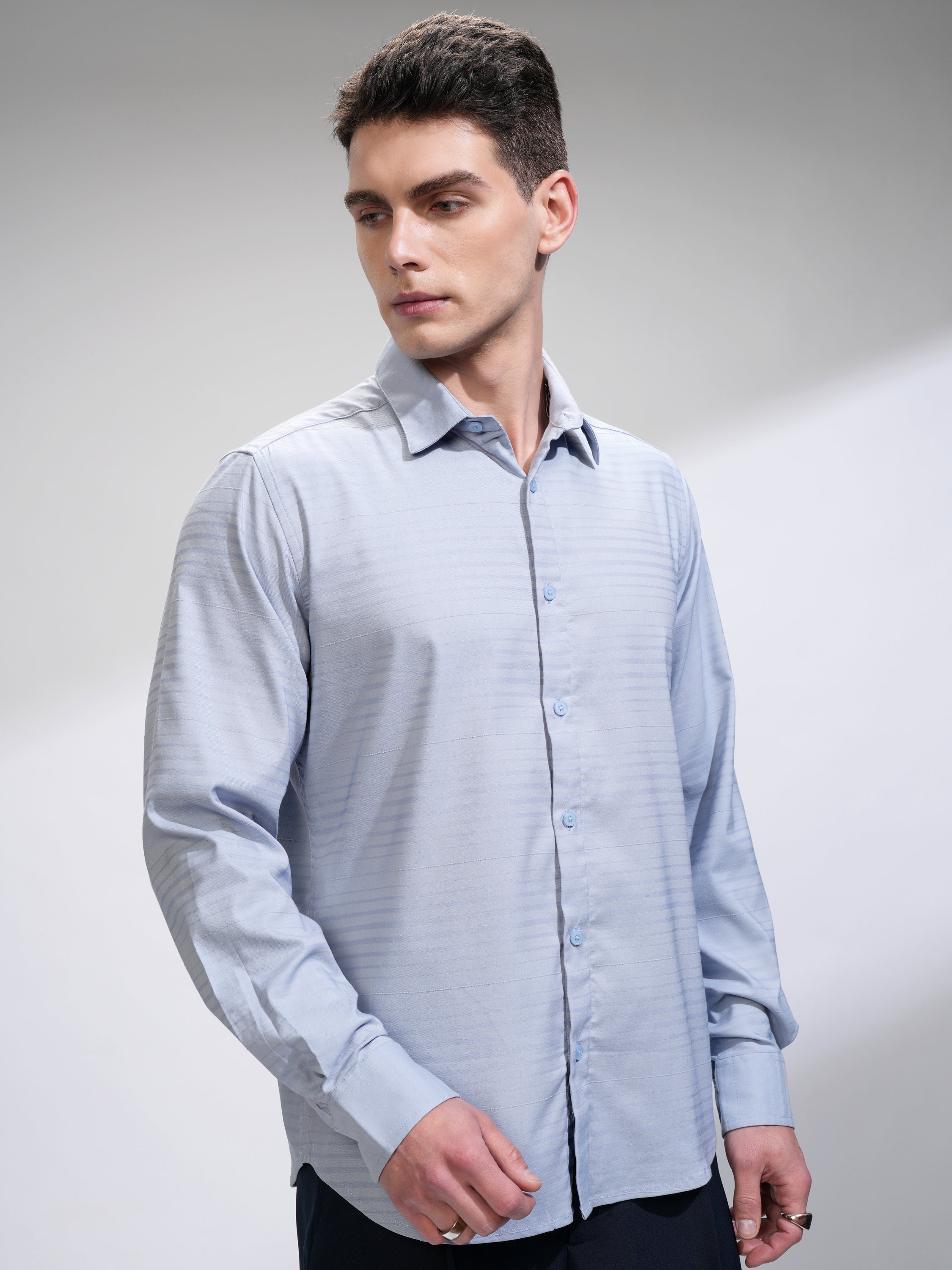 Highlander Men Blue Striped Slim Fit Casual Shirt - Blue - Image 6