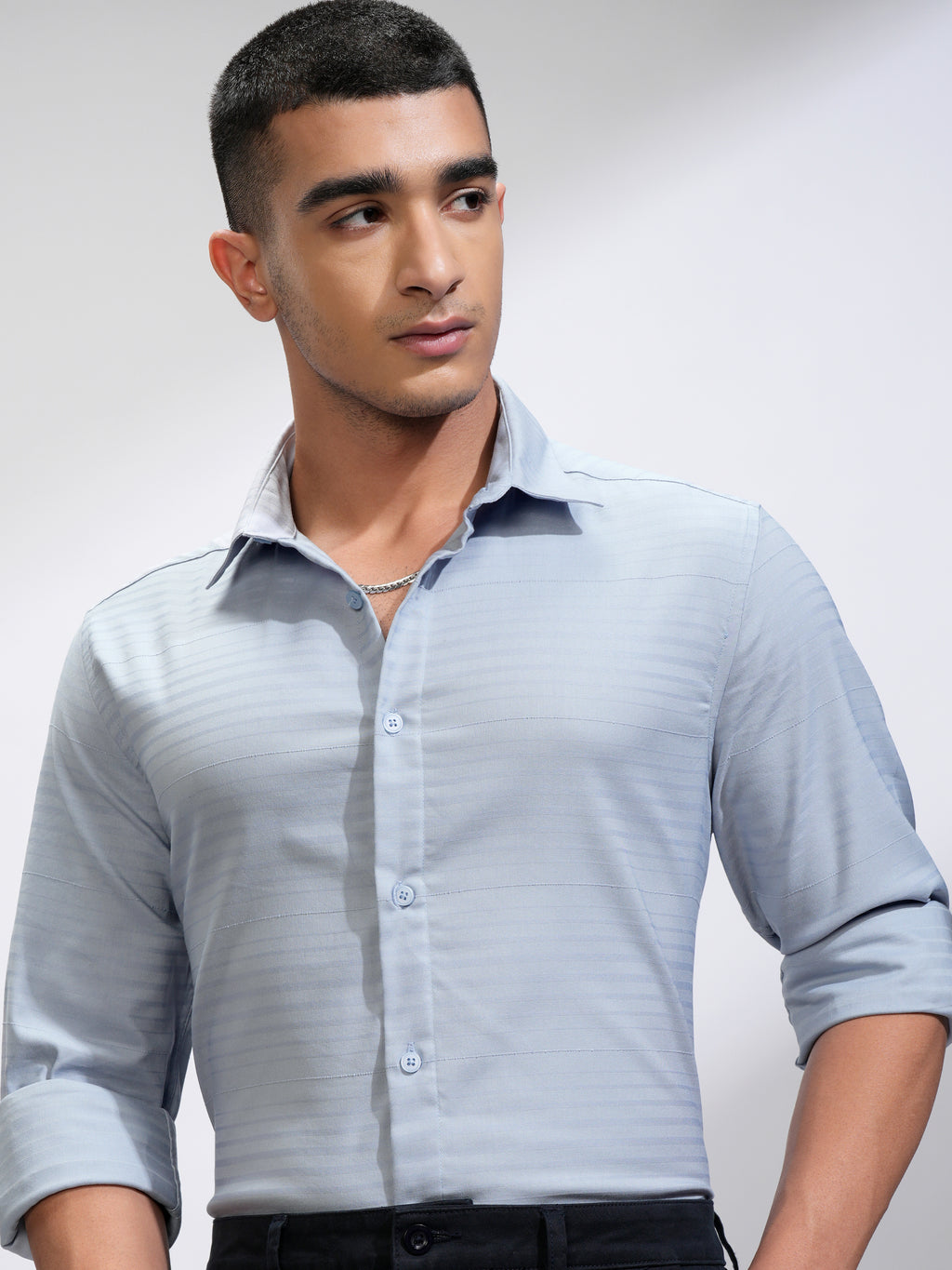 Highlander Men Blue Striped Slim Fit Casual Shirt - Blue - Image 1