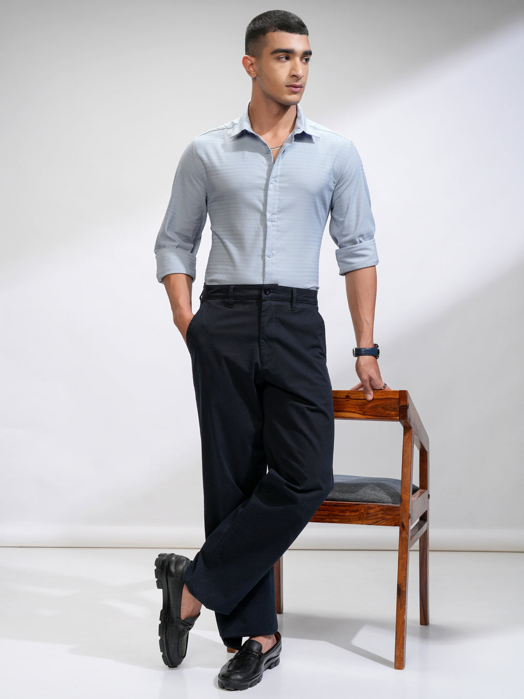 Highlander Men Blue Striped Slim Fit Casual Shirt - Blue - Image 2