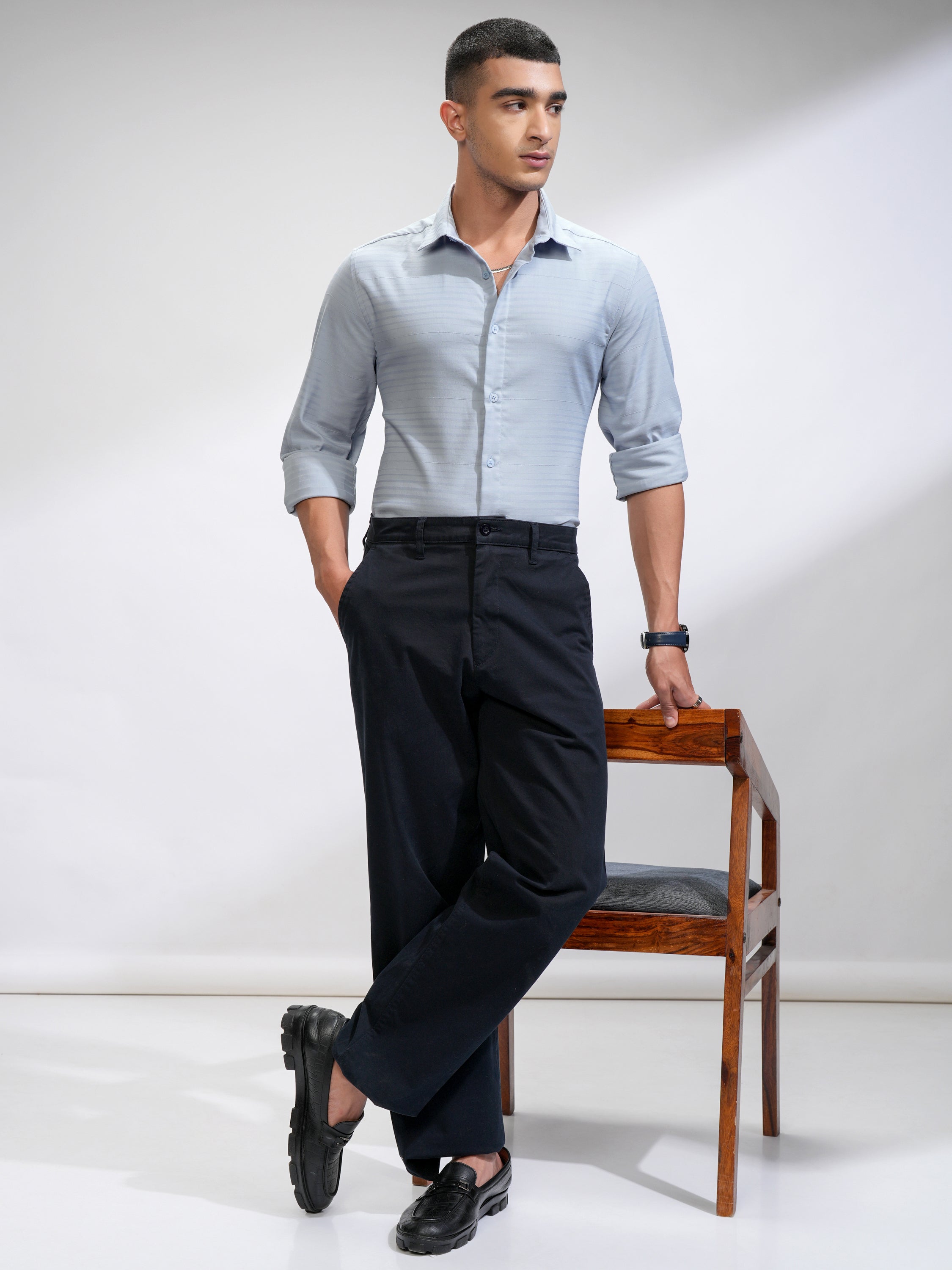 Highlander Men Blue Striped Slim Fit Casual Shirt - Blue - Image 2