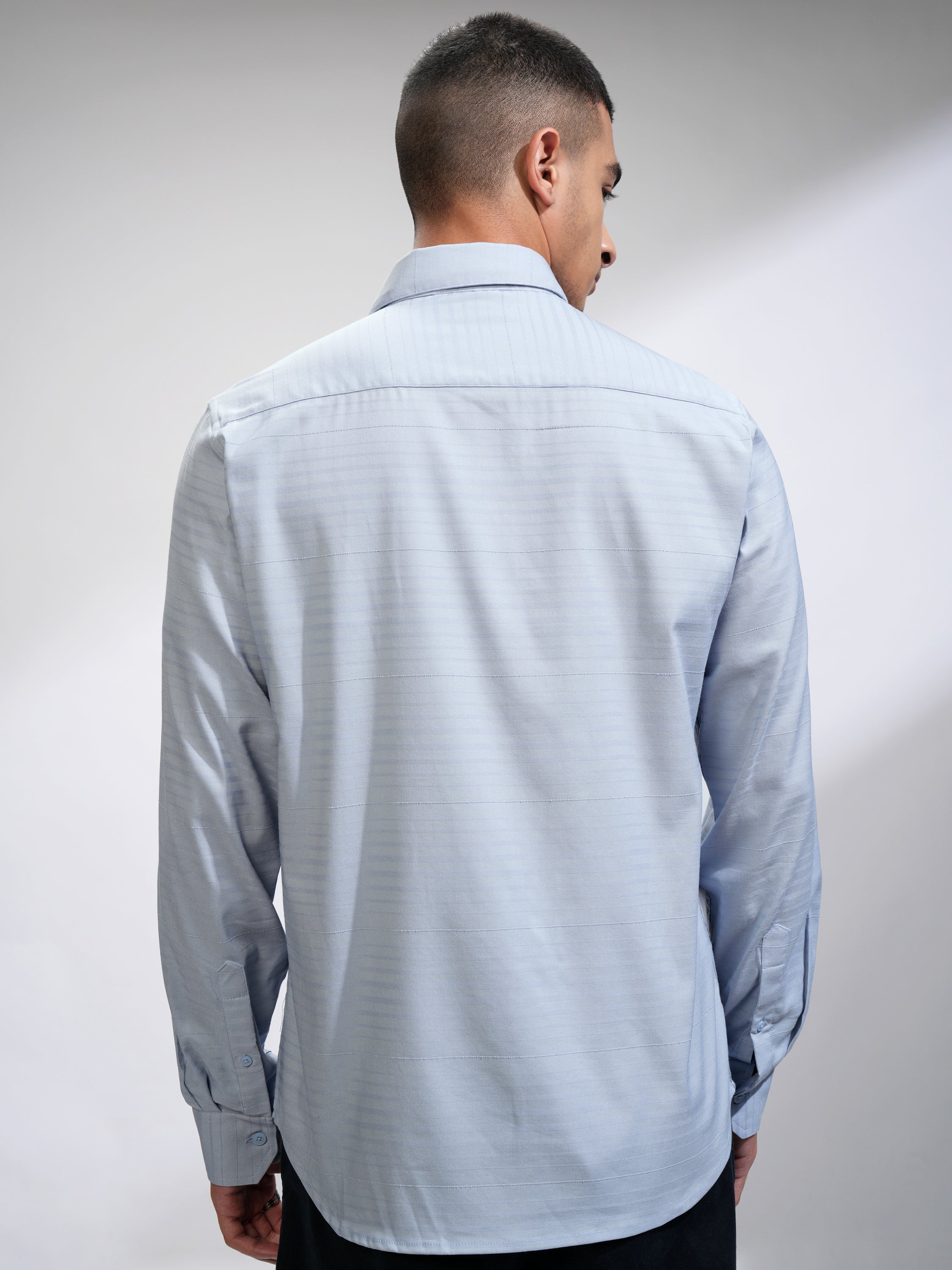 Highlander Men Blue Striped Slim Fit Casual Shirt - Blue - Image 3