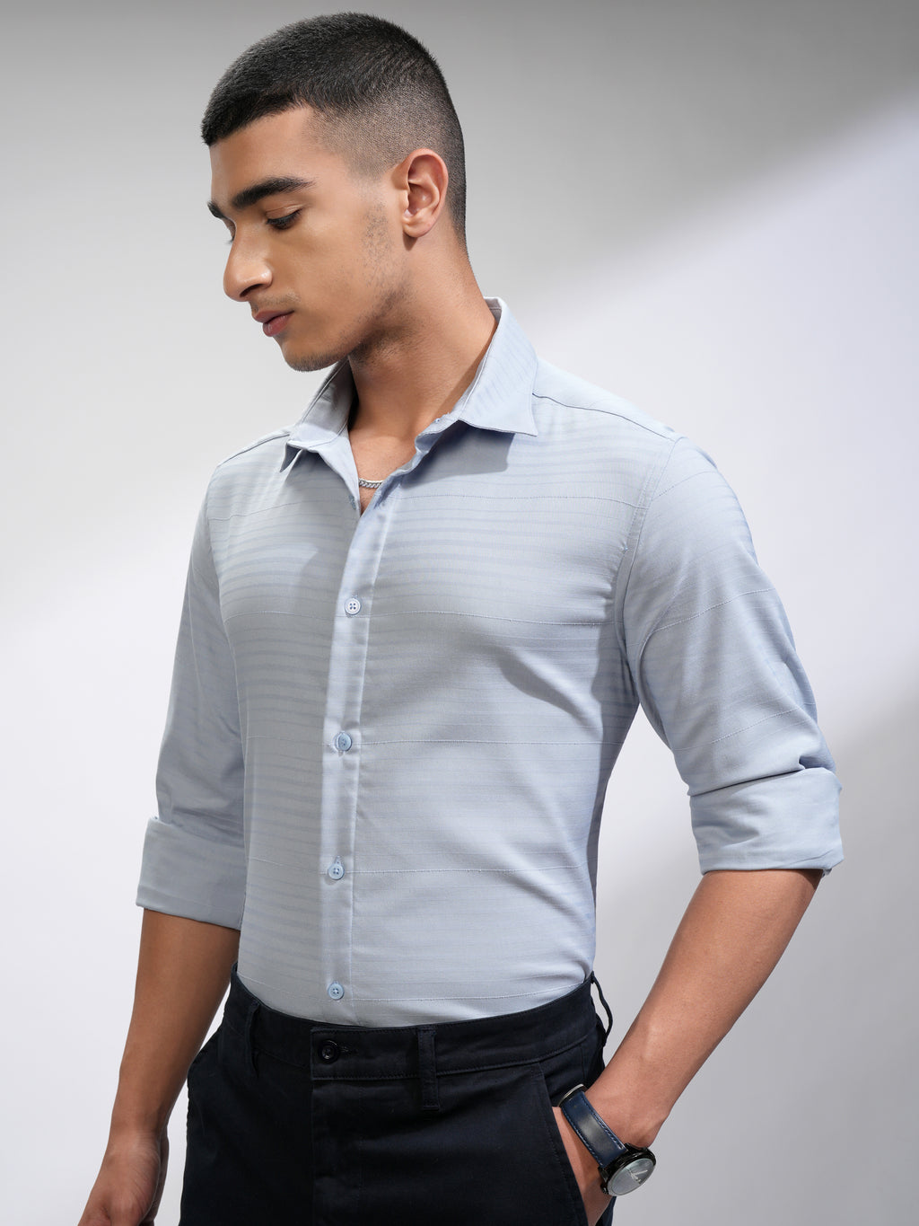 Highlander Men Blue Striped Slim Fit Casual Shirt - Blue - Image 4