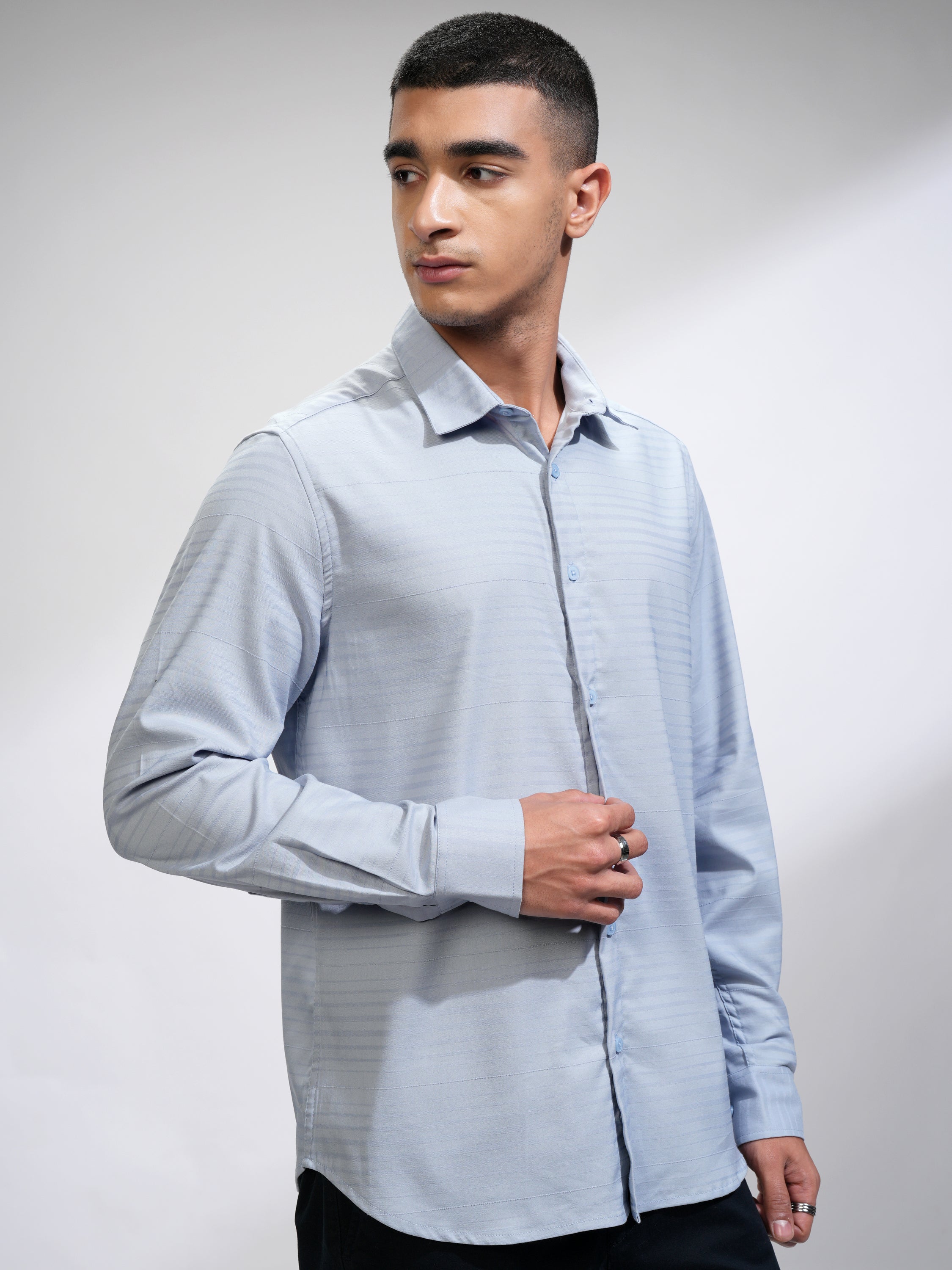 Highlander Men Blue Striped Slim Fit Casual Shirt - Blue - Image 6