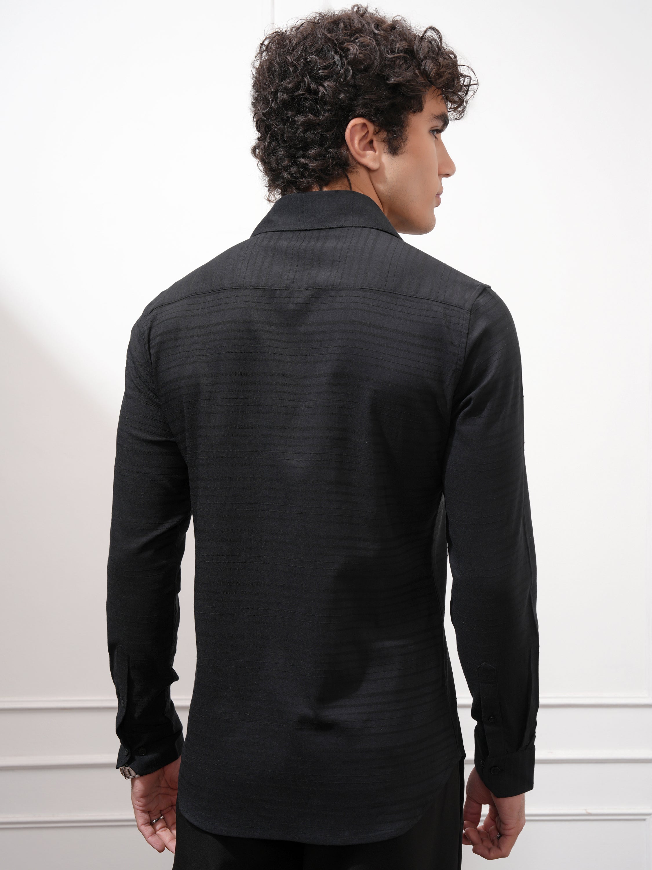 Highlander Men Black Striped Slim Fit Casual Shirt - Black - Image 3