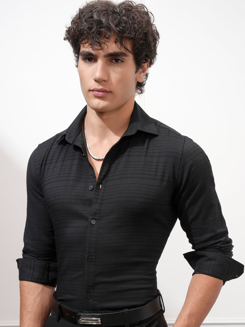 Highlander Men Black Striped Slim Fit Casual Shirt - Black - Image 4